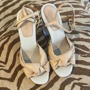 calvin klein nude heels with knot detail and clear block heel